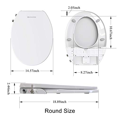Saniwise Toilet Seat, ROUND Bidet Toilet Seat Saniwise Bathroom Seat, ROUND Bidet Bathroom Seat with Self Cleansing Twin Nozzles Separated Rear &amp; Female Cleansing Pure Water Spray, Mushy Closed Spherical Bathroom Seat, Simple DIY Set up.