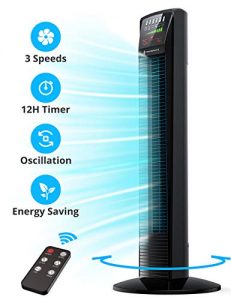 Tower Fan, TaoTronics Oscillating Fan Powerful Floor Fan with Remote & Large LED Display, 9 Modes, Easy Clean, Up to12H Timer Bladeless Standing Fan Portable for the Whole Room Home Office