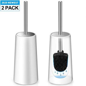 Homemaxs Toilet Brush and Holder 2 Pack- Heavy Duty 【2020 Upgraded】 Stainless Steel Length Handle Toilet Bowl Brush Set – 4.4x4.4x16.5 Inches, Durable Shed-Free Scrubbing Bristles, Discreet Wand Stand