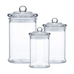 Suwimut Set of 3 Glass Apothecary Jars with Lids, Clear Canisters Set Bathroom Storage and Organization for Qtips, Cotton Swabs, Cotton Balls, Bath Salts