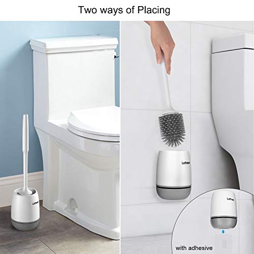 Lefree Silicone Toilet Brush and Holder, Bathroom Toilet Bowl Cleaner Lefree Silicone Bathroom Brush and Holder, Rest room Bathroom Bowl Cleaner Brush Set,Non-Slip Deal with with TPR Smooth Bristle,Wall Mounted/Ground Standing (White-Gray).
