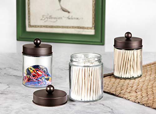 Apothecary Jars Bathroom Storage Organizer Apothecary Jars Rest room Storage Organizer - Cute Qtip Dispenser Holder Vainness Canister Jar Glass with Lid for Cotton Swabs,Rounds,Bathtub Salts,Make-up Sponges,Hair Equipment/Bronze (2 Pack).