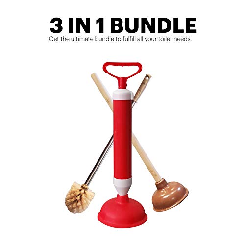 EverydaySolutions Toilet Bowl Plunger, Brush with Holder and High-Pressure Pump EverydaySolutions Rest room Bowl Plunger, Brush with Holder and Excessive-Stress Pump for Eradicating Heavy Responsibility Clogs, 3 in 1 Package for Cleansing, Scrubbing, Unclogging Rest room Bowl &amp; Rest room Storage.