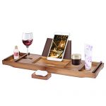 VIVOHOME Expendable Bamboo Bathtub Caddy Tray Bath Accessories with Cellphone Tablet and Wine Book Holder Brown