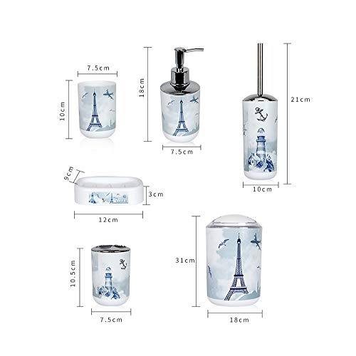 6 Piece Plastic Bathroom Accessory Set Luxury 6 Piece Plastic Toilet Accent Set Luxurious Lighthouse Tub Equipment Tub Set Lotion Bottles,Toothbrush Holder,Tooth Mug,Cleaning soap Dish,Rest room Brush,Garbage for Trendy Design.
