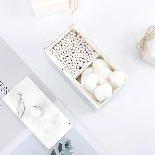 Cotton Swab Holder, Luxspire Resin Cotton Ball Canister Cotton Swab Holder, Luxspire Resin Cotton Ball Canister with Lid, 2 Compartments Dispenser Storage Field Cosmetics Countertop Organizer Containers for Cotton Pads, Rounds - Ink White.