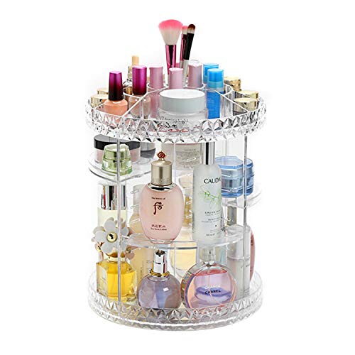 Tebery Clear Makeup Organizer 360-Degree Rotating Adjustable Acrylic Cosmetic Storage Display Case Fits Creams, Makeup Brushes, Lipsticks, Jewelry