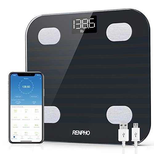 RENPHO Bluetooth Body Fat Scale, Smart BMI Scale,13 Body Composition Analyzer USB Rechargeable Digital Body Weight Bathroom Scale with Smart Phone App, 396 lbs, Black