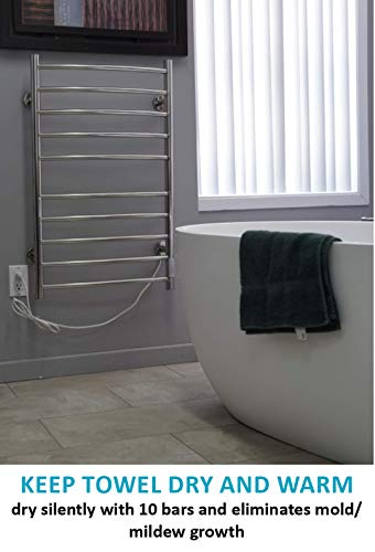 Towel Warmer | Built-in Timer with Led Indicators Towel Hotter | Constructed-in Timer with Led Indicators | 3 Timer Modes: ON/Off, 2 H, 4 H | Wall Mounted | 10 Curved Bars | Excessive Polish Chrome Stainless Metal |.