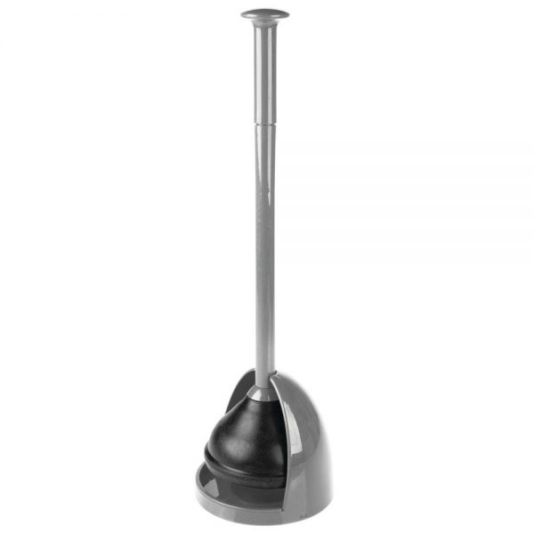 mDesign Plastic Toilet Bowl Plunger Set - with Drip Tray, Compact Discreet Freestanding Bathroom Storage Organization Caddy with Base, Sleek Modern Design - Heavy Duty - Gray