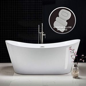 Woodbridge B-0017-B/N-Drain &O Acrylic Freestanding Bathtub Contemporary Soaking Tub with Brushed Nickel Overflow and Drain BTA1517B/N,with Spa Bath, 71" B-0017 + Pillow