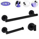 Bathroom Hardware Bar for Roll Paper,Stainless Steel,Rustproof Toilet Tissue Holder,Wall Mount Mesh Caddy Kit,Non-Slip Robe Hook,Tower Accessories Kit For Luxury Closets Spas (3 Pieces) (Matte Black)