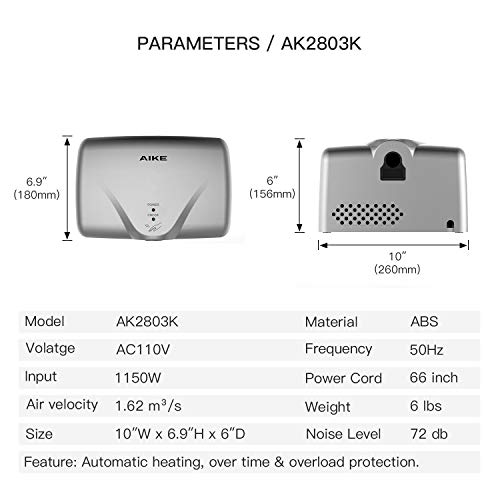 AIKE Mini Automatic Hand Dryer for Household High Speed AIKE AK2803Ok Mini Computerized Hand Dryer for Family Excessive Velocity 1150W, Silver ABS Cowl..