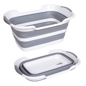 Baby Bathtub, Pet Bath Tubs Portable Washing Tub with Drainage Hole Foldable Multifunction Collapsible Plastic Laundry Basket Shower Basin Folding (Grey) FBST-1