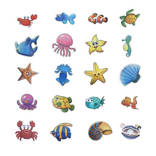 YEEFINE 20 PCS Non-Slip Bathtub Stickers Cute Sea Creature Baby Shower Fun Decals Adhesive Anti-Slip Appliques for Bathtub, Shower and Other Slippery Surfaces