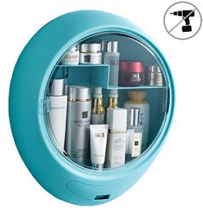 YeTrini Cosmetic Organizer for Bathroom,No Drilling Wall Mount Makeup Organizer,Dustproof & Waterproof Cosmetics Display Cases,Makeup Storage Box,Clear-Blue