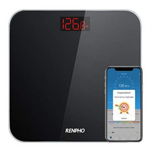 RENPHO Bathroom Scale Digital Weight with BMI, Smart Weighing Body Scale with Easy-to-Read Backlit LED & Smartphone App sync with Bluetooth, Sturdy Tempered Glass, 400 lbs, Black
