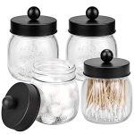 Suwimut 4 Pack Bathroom Organizer Apothecary Jars, Glass Canisters Mason Jar with Lid for Storage Cotton Swabs, Bath Salts, Makeup Sponges, Qtip