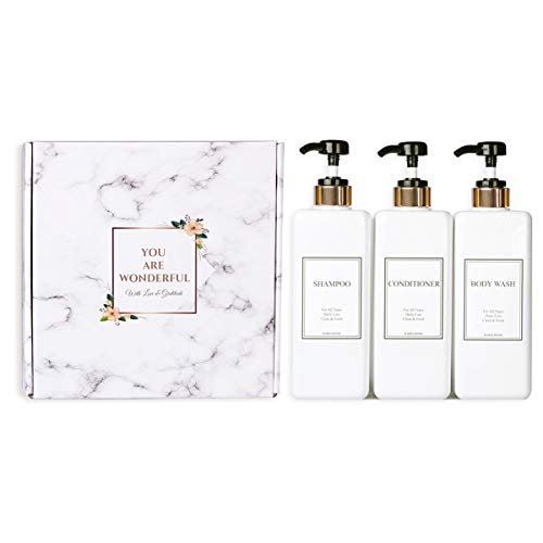 HARRA HOME Modern Gold Design Pump Bottle Set HARRA HOME Fashionable Gold Design Pump Bottle Set 27 oz Refillable Shampoo and Conditioner Dispenser Empty Bathe Plastic Bottles with Pump for Rest room Lotion Physique wash Therapeutic massage Oils, Pack of three (Black).