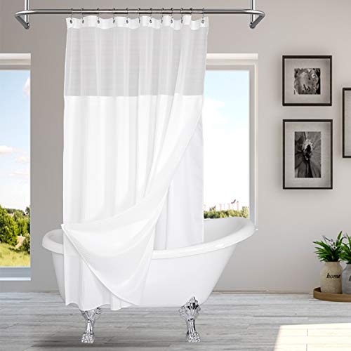 Barossa Design Hotel Style Cotton Shower Curtain Barossa Design Lodge Model Cotton Bathe Curtain with Snap-in Cloth Liner, Mesh Window Prime, Honeycomb Waffle Weave Cotton Mix Cloth, Washable, White, 71x72 Inches.