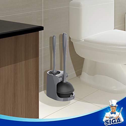 MR.SIGA Toilet Plunger and Bowl Brush Combo for Bathroom Cleaning MR.SIGA Rest room Plunger and Bowl Brush Combo for Rest room Cleansing, Grey, 1 Set.