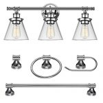 Globe Electric 51234 5-Piece Parker All-in-One Bath Set, 3-Light Vanity, Bar, Towel Ring, Robe Hook, Toilet Paper Holder, Chrome Finish