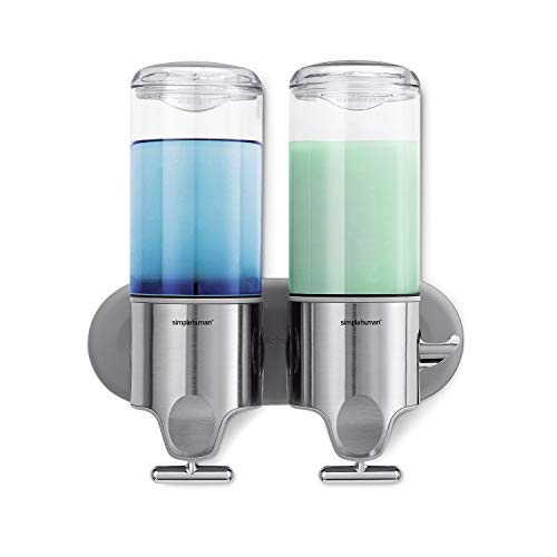 simplehuman Double Wall Mount Shower Pump, 2 x 15 fl. oz. Shampoo and Soap Dispensers, Stainless Steel