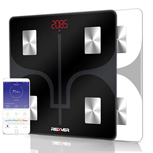 REDOVER-Bluetooth Body Fat Scale with Free iOS & Android App, Smart Wireless Digital Bathroom Scale, Body Composition Analyzer for Body Weight, Body Fat, Muscle Mass, BMI, BMR and More, 400lb (Black)