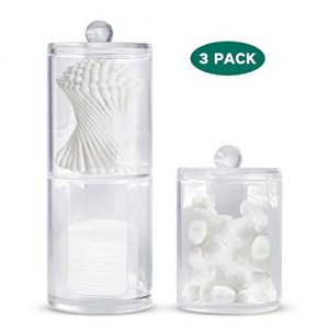 Bathroom Organizer Canisters,Apothecary Jars Set,Qtip Holder with Lids,Cotton Pad Container,Plastic Acrylic Clear Vanity Dispenser for Cotton Ball,Cotton Swab,Cotton Rounds,Bath Salts,3 Pack