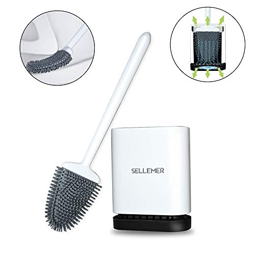 Sellemer Bathroom Toilet Brush and Holder Set, Toilet Bowl Cleaner Brush with Holder for Bathroom Storage and Organization, Carrying Solid Anti-Rust Handle Design