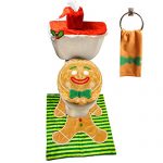 JOYIN 5 Pieces Christmas Gingerbread Man Theme Bathroom Decoration Set w/Toilet Seat Cover, Rugs, Tank Cover, Toilet Paper Box Cover and Santa Towel for Xmas Indoor Décor, Party Favors