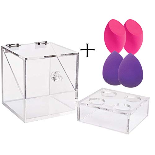 Acrylic Makeup Sponge Holder Organizer, Dustproof Cosmetic Display Cases Acrylic Make-up Sponge Holder Organizer, Dustproof Beauty Show Circumstances with Additional 4pcs Magnificence Sponges and 1PCS Make-up Sponge Drying Stand for Egg Powder Puff - Newslly.