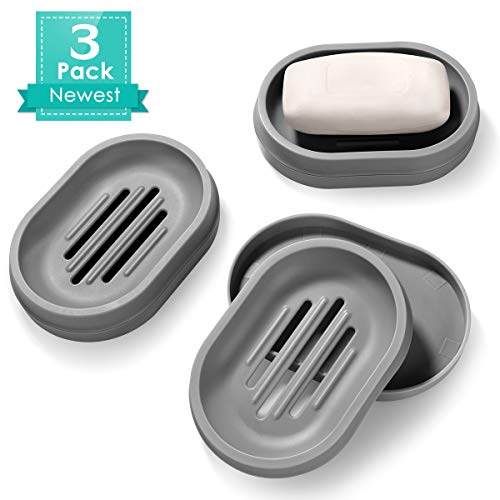 Homemaxs Soap Dishes 3 Pack,【2020 Newest】 Soap Bar Holder with Drainage Design,Double-Layer Soap Saver Lightweight Portable Easy Cleaning Soap Box for Bathroom Shower Kitchen Washing Room