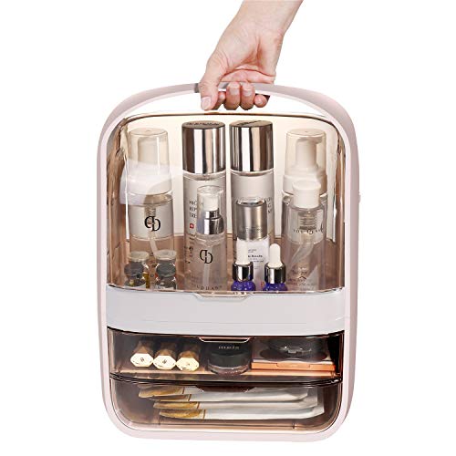Makeup Organizer Cosmetic Organizer Dustproof and Waterproof Make-up Organizer Beauty Organizer Dustproof and Waterproof Make-up Storage Field 2 Drawers for Beauty Accent and Jewelry Massive Capability Beauty Show Case with Deal with(White).