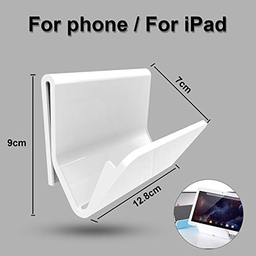 iPad Wall Mount Holder, Geekboy White Shower Phone Holder iPad Wall Mount Holder, Geekboy White Bathe Cellphone Holder Toilet Pill Wall Mount Stand Charger with Suction Cup for Kitchen, Toilet, Bed room, Readingroom and Extra, 2 Pack.