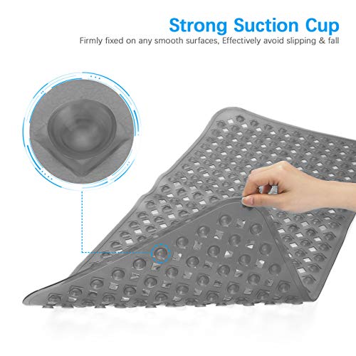 LEPO Bath Mat for Shower and Bathtub, Anti-Slip with Drain Holes LEPO Tub Mat for Bathe and Bathtub, Anti-Slip with Drain Holes, Suction Cups, Machine Washable Toilet Mat, Clear Gray, 34.5x15.5 inch.