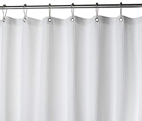 Creative Scents White Fabric Shower Curtain for Bathroom Inventive Scents White Cloth Bathe Curtain for Toilet - Spa, Lodge Luxurious, Waffle Weave Sq. Design, Water Repellent, 72" x 72" for Ornamental Toilet Curtains.