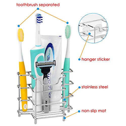 Linkidea Toothbrush Holder, Stainless Steel Multifunctional Linkidea Toothbrush Holder, Stainless Metal Multifunctional 1+2 Slot Toothbrush Holder Wall Mounted for Rest room Bathe, Wall Toothbrush Holder Stand for Digital Toothbrush, Toothpaste, Razor