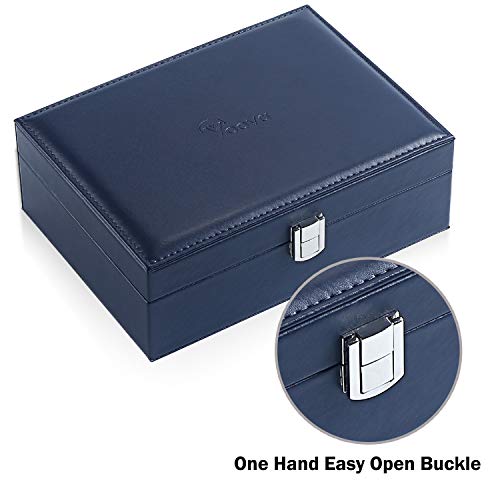 Voova Jewelry Box Organizer for Women Girls Voova Jewellery Field Organizer for Girls Women, 2 Layer Giant Show Storage Case PU Leather-based Journey Jewel Holder Cupboard with Detachable Tray&amp;Partition for Necklace, Earrings, Bracelets, Rings, Navy Blue.