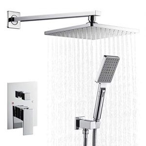 ROVATE Rainfall Shower System Wall Mount, Bathroom Rain Mixer Shower Combo Set, 9 Inch Rainfall Shower Head and 3-setting Handheld Shower,Shower Faucet Set Chrome Finish (Rough-in Valve Body Included)