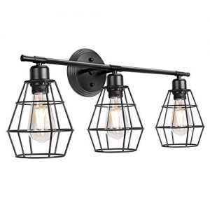3-Light Industrial Bathroom Vanity Lights, Farmhouse Wall Light Fixture, Metal Cage Wall Sconce, Vintage Porch Wall Lamp for Mirror Cabinets, Kitchen, Living Room, Workshop