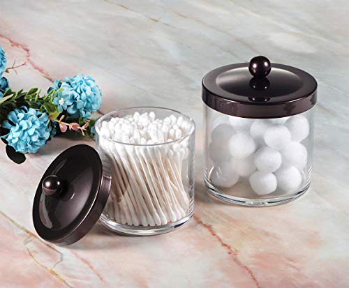 Premium Quality Plastic Apothecary Jars - Qtip Holder Bathroom Premium High quality Plastic Apothecary Jars - Qtip Holder Rest room Vainness Countertop Storage Organizer Canister Clear Acrylic for Cotton Swabs,Rounds, Balls,Make-up Sponges,Tub Salts / 2 Pack (Bronze)