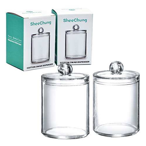 SheeChung Qtip Dispenser Apothecary Jars Bathroom SheeChung Qtip Dispenser Apothecary Jars Rest room - Qtip Holder Storage Canister Clear Plastic Acrylic Jar for Cotton Ball,Cotton Swab,Q-Ideas,Cotton Rounds (2 Pack of 10 Oz.，Small)