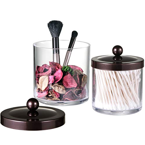 Premium Quality Plastic Apothecary Jars - Qtip Holder Bathroom Premium High quality Plastic Apothecary Jars - Qtip Holder Rest room Vainness Countertop Storage Organizer Canister Clear Acrylic for Cotton Swabs,Rounds, Balls,Make-up Sponges,Tub Salts / 2 Pack (Bronze)