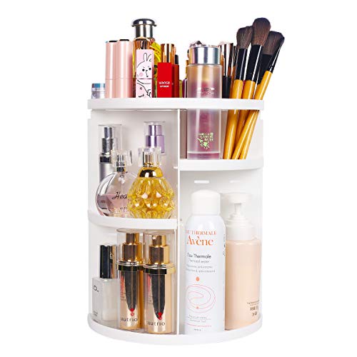 sanipoe 360 Makeup Organizer, DIY Detachable Spinning Cosmetic Makeup Caddy Storage DIsplay Bag Case Large Capacity Makeup Box Acrylic Vanity Organizer Box, Great for Countertop and Bathroom, White