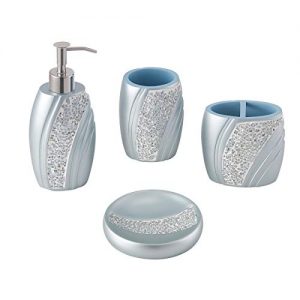 ZCCZ Bathroom Accessories Set Complete, 4 Piece Glass Mosaic Bathroom Set Accessories Bath Accessories Set Bathroom Necessities Set Include Soap Dispenser, Toothbrush Holder, Tumbler, Soap Dish