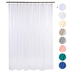 AmazerBath Plastic Shower Curtain, 72" W x 72" H EVA 8G Shower Curtain with Heavy Duty Clear Stones and 12 Grommet Holes Thick Bathroom Plastic Shower Curtains Without Chemical Odor-Clear