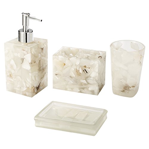 AIMONE Bathroom Accessory Set, Natural White Marble Inside Bath Gift Set of 4 Pieces, Includes Soap Dispenser, Toothbrush Holder, Tumbler, Soap Dish - High Class Home Decor Gift