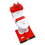 Christmas Toilet Seat Cover Rug Set, Xmas Happy Snowmen Toilet Holiday Tank Covers Bathroom Decor