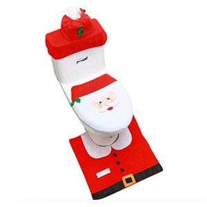 Christmas Toilet Seat Cover Rug Set, Xmas Happy Snowmen Toilet Holiday Tank Covers Bathroom Decor